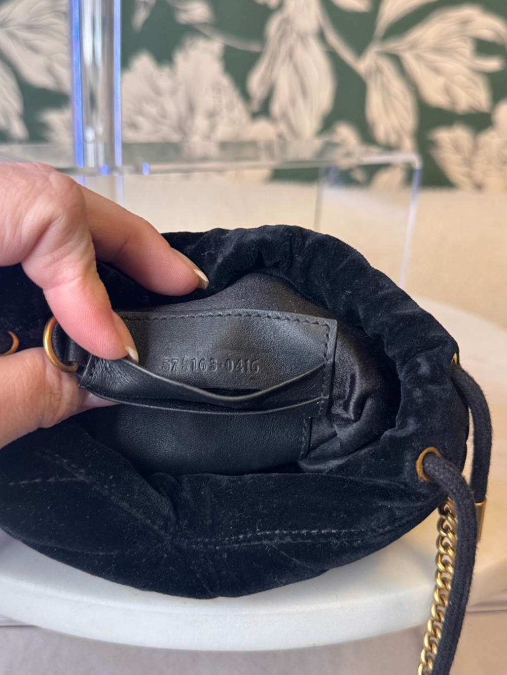 Gucci Black Velvet Mini Drawstring Bucket Bag with Gold Hardware - Picture 9 of 9